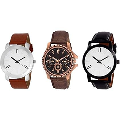 Swadesi Stuff New Arrival Exclusive Premium Quality Multi Color Leather Strap Stylish Analog Watch for Men Boys Girls & Women (Combo of 3 Watches)