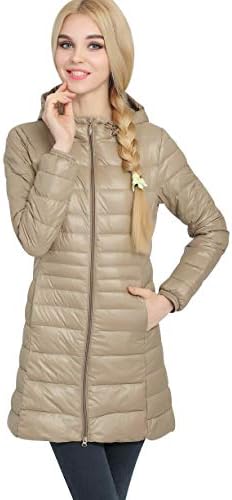 Lightweight Long Down Jacket Women with Hood Womens Down Coats Women's Packable Down Jacket Down Filled Coat Stand Collar Quilted Padded Hooded Puffer Jacket Ladies Bubble Puffa Jacket Winter
