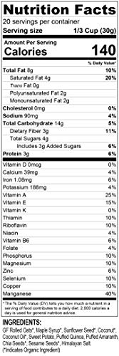 Granola Bakery - Ancient Grain Sweet Potato Granola, 1.33lb Bulk Bag - Healthy Gluten Free Low Sugar Breakfast Cereal (Organic Oats, Chia, Flax, Coconut)