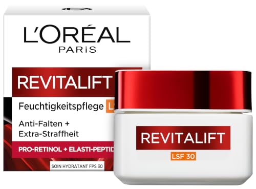 L'Oréal Paris Feuchtigkeitspflege Tag LSF 30 für Frauen: für eine elastische und besonders straffe Haut & schützt vor UV-Strahlen mit Pro-Elastin & Adenosin, Revitalift, 1x 50ml