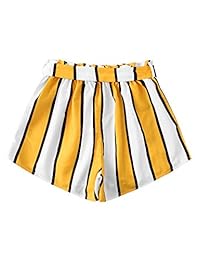 Milumia dama Cintura alta Cinturón Trabajo de negocios Casual Bolsa de papel Pantalones cortos a rayas