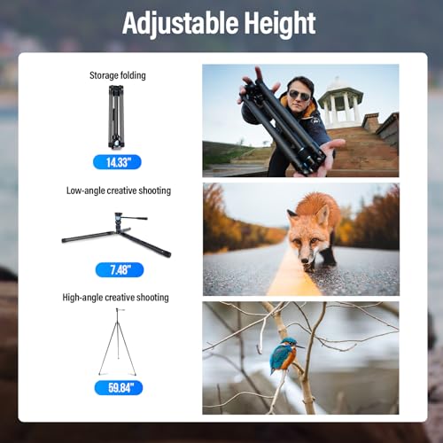 SIRUI Carbon Fibre Tripod for Camera, 152cm Compact Lightweight Tripod with Fluid Head AT-10, Portable Travel Tripod for Camera, DSLR, Camcorder, Video Camera, Macro Shooting, Max Load 5kg, Traveler X