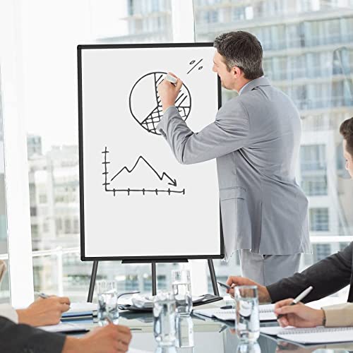 VIZ-PRO Magnetic Whiteboard Easel Black, 36 x 24 Inches, Portable Dry Erase Board Height Adjustable for School Office and Home