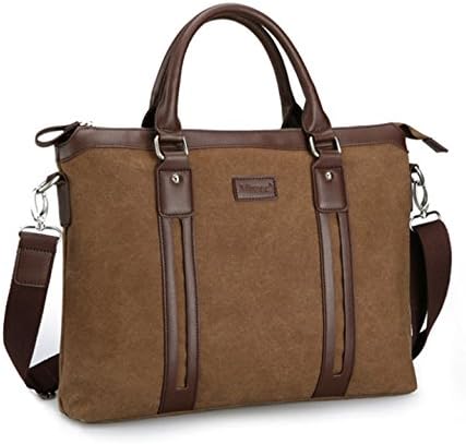 Muzee "Cross Street" Men's Large Canvas Portfolio Tote Bag - Coffee Brown