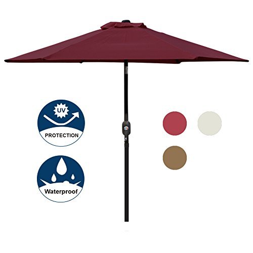 Blissun 7 5 Ft Outdoor Market Patio Umbrella With Push Button Tilt And Crank Red Amazon In Clothing Accessories
