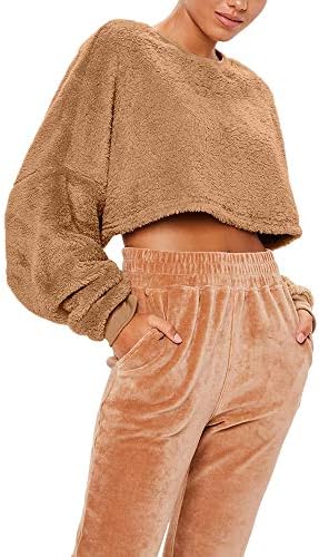 ZHANGVIP Women Winter Long Sleeve Crop Top Sweatshirt T-Shirt Pullover Blouse Tee Clearance