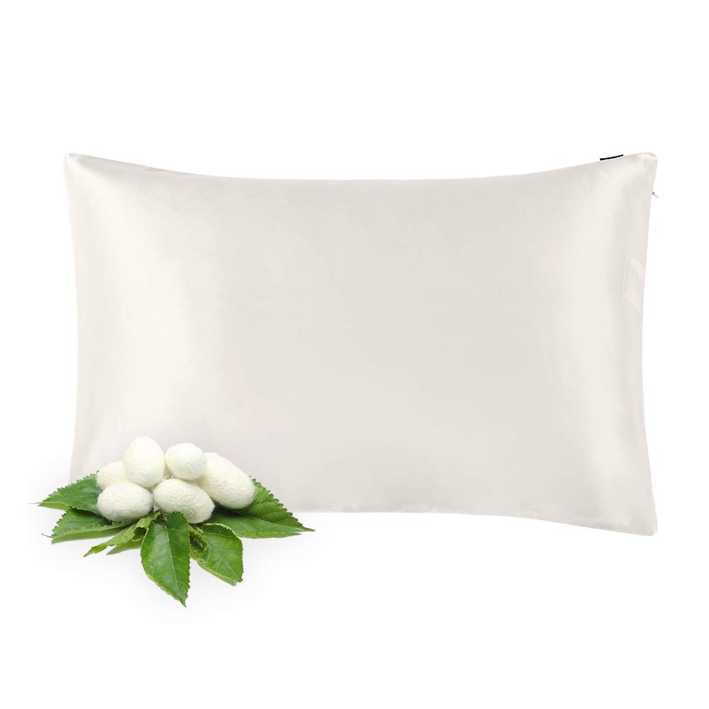 Mommesilk 100% Mulberry Silk Pillowcase for Hair and Skin, Both Side 19 Momme 100 Silk Pillowcases with Hidden Zipper, Ivory Queen 20x30 inches