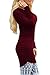 Pink Queen Women's Casual Long Sleeve Slim Ruched Tunic T-Shirt Dress S Wine Red