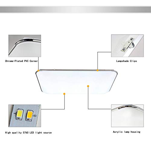 wolketon 48W Plafón LED Lámpara de Techo 2700-6500K Cool Blanco Calido Regulable luz de Techo Corredor Sala de Estar lámpara Dormitorio Ahorro de energía Iluminación de Techo