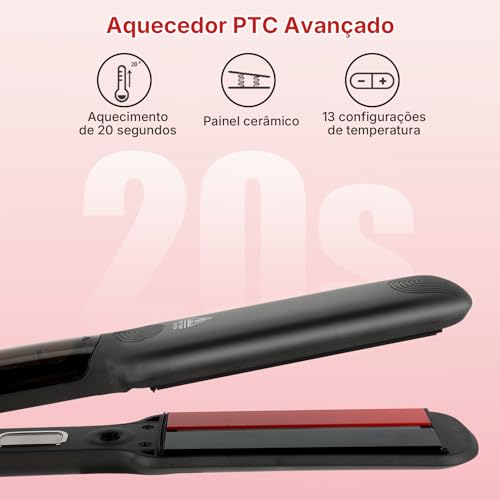 QBuen Chapinha profissional a vapor infravermelho, Ahapinha bivolt, Chapinha ceramica, Aquecimento rápido em 20 segundos, 13 configurações de temperatura