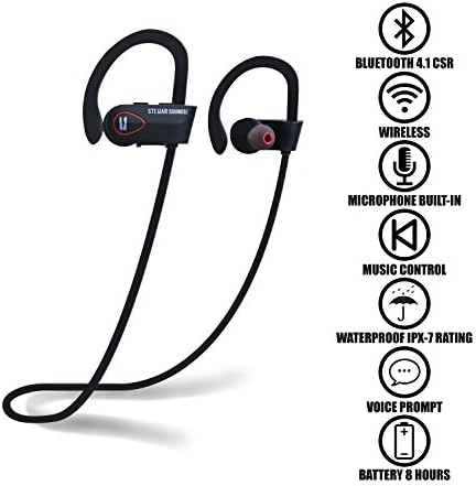 Bluetooth Headphones Wireless Earbuds with Microphone Volume Control for Running Sports Gym Workout Sweatproof Waterproof Best HD Stereo 8 HR Battery Noise Cancelling Earphones Headset Secure Ear Hook
