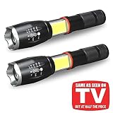 2 Pcs XML T6 LED Flashlight 5000 Lux COB Lantern Flashlight with Zoom and Magnetic Base