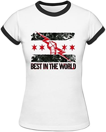 DLROSE Women's CM Punk Action Figure Logo Graphic Short Sleeve Ringer T-Shirts XL White
