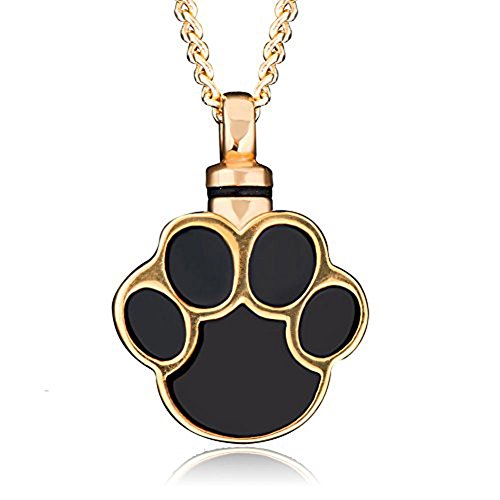 CharmSStory Ashes Pet Dog/Cat Paw Print Cremation Urn Necklace Memorial Holder Gold Plated Pendant