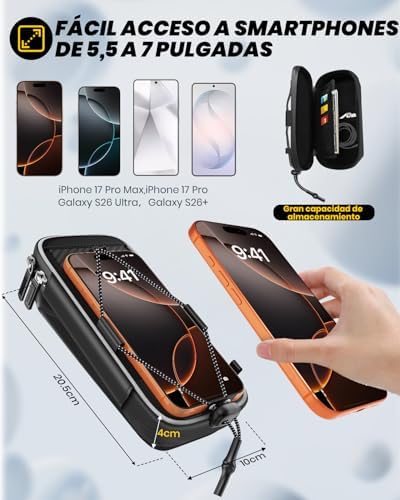 Suporte para telemóvel para bicicleta e motocicleta com saco impermeável para guiador, saco para guiador de bicicleta com suporte para telemóvel para smartphone de 5,5 a 7 polegadas, suporte para telemóvel para bicicleta de montanha