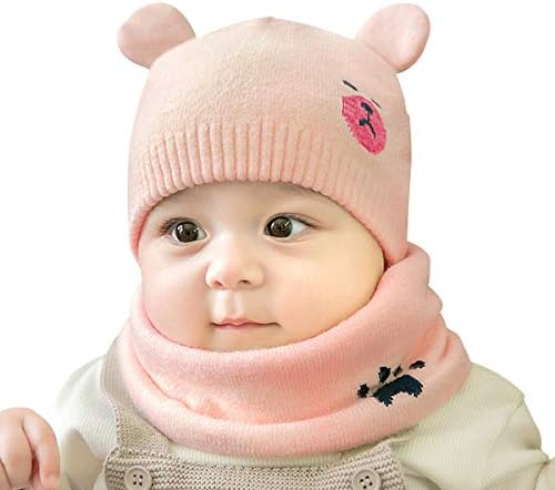 ADESUGATA Baby Boy Girl Cute Baby Winter Hats Scarfs Set,Toddler Children Warm Beanie Hat Knit Soft Cotton Caps Scarves for Infant Kids 0-36Months (Pink)(Size: One Size)