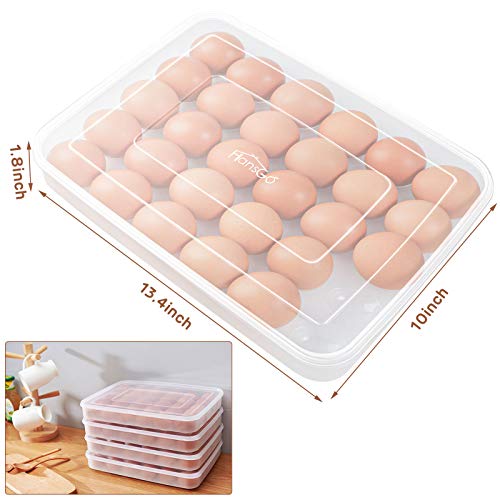 HANSGO Egg Holder for Refrigerator, Deviled Egg Tray Carrier with Lid Fridge Egg Dispenser Egg Storage Stackable Plastic Egg Containers, 30 Egg Box