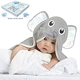 Baby Toddler Towels with Elephant Hood for Kids - Large Soft Gray Organic Bamboo Babies Blanket with Washcloths