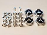 USA Seller Set of 4 Fit Mercedes Benz Logo Laser Engrav4Pcs Chrome Metal Car License Plate Frame Bolt Screws Rust Resistant Screws License Plate Covers & Frames Fasteners Accessories for Mercedes Benz
