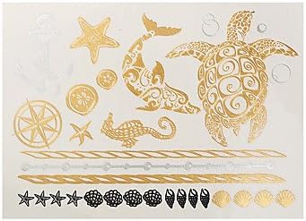 OOFAYZBL 1pc Flash Gold Silver Temporary Tattoo Sea Turtle Starfish Shell Pattern Tattoo Sticker GH-12