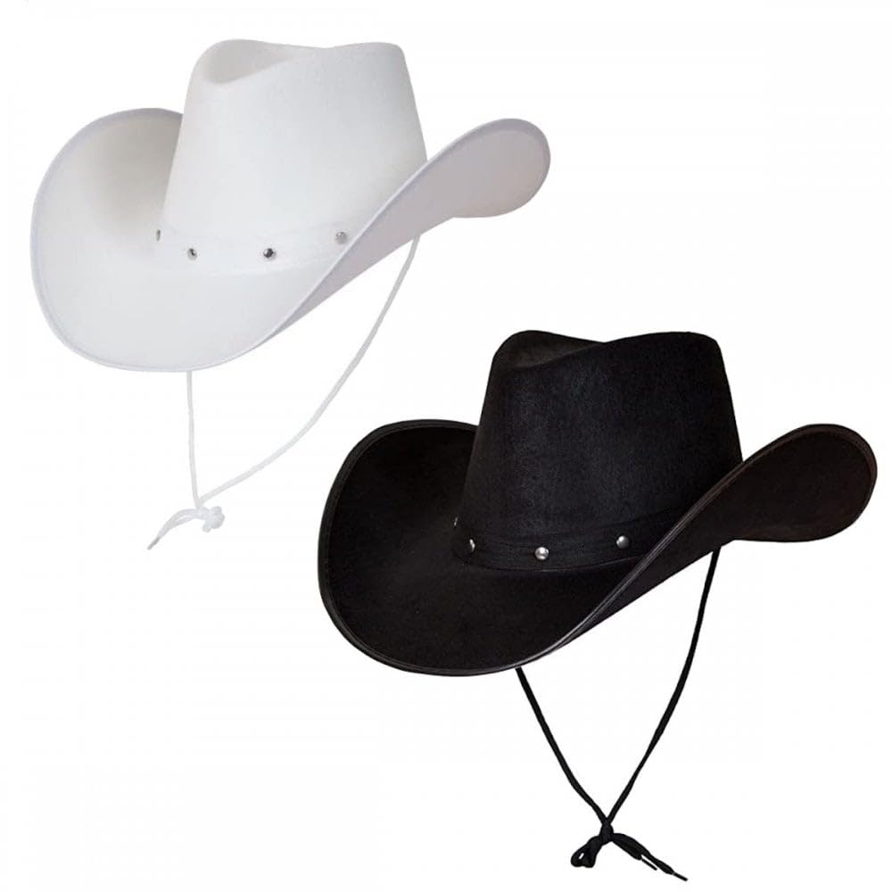 Titch & Timbo Adult Texan Cowboy Hat 2 Pack (Multiple Options) : Fancy Dress Party Accessory Country Western Rancher Wild West Music Festival (Classic Texan, Black,White)