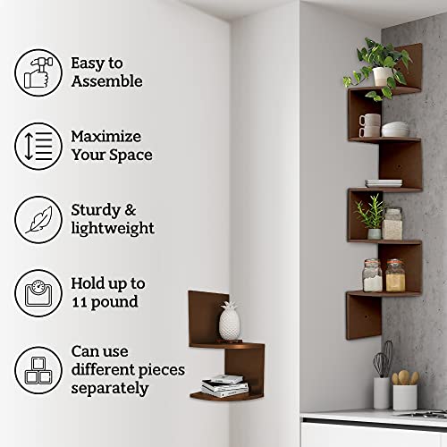 Halter Espresso Corner Shelf Wall Mount, 5Tier Zig Zag Shelf Organizer