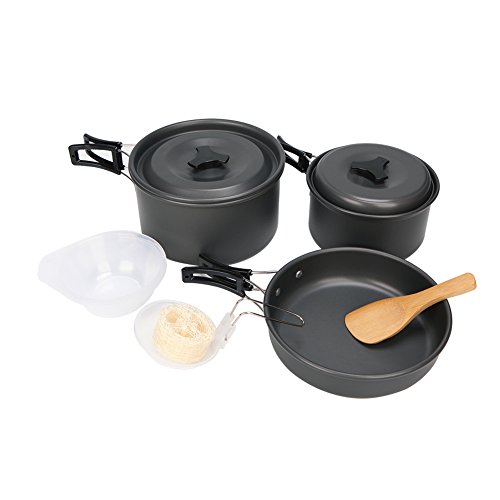 yodo Anodized Aluminum Camping Cookware Set Backpacking Pans Pot Mess Kit for 2-3 Person