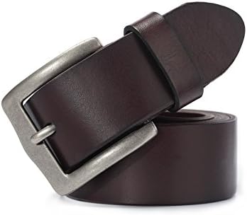Evanno Mens Full Grain Leather Belt - Vintage Classic Leather Belt with Square Alloy Buckle for Men (Size:XXXL(44--47 Inches Waist), Dark Brown)