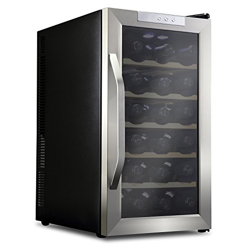 Ivation 18 Bottle Thermoelectric Wine Cooler/Chiller - Stainless Steel - Counter Top Red & White Wine Cellar w/Digital Temperature, Freestanding Refrigerator Smoked Glass Door Quiet Operation Fridge