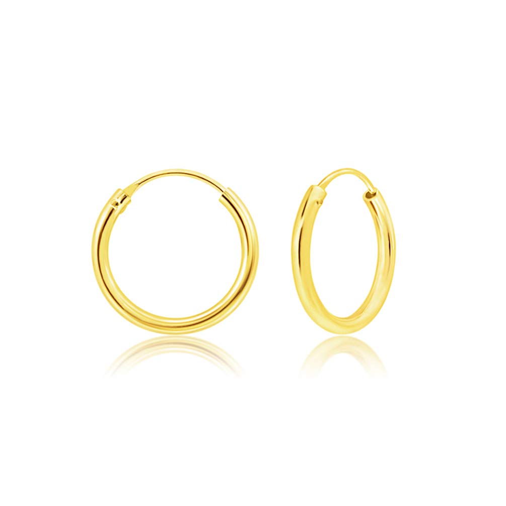 DTPSilver - 925 Sterling Silver and Yellow Gold Plated Small Hoops Earrings - Thickness 2 mm - Diameter 12 mm