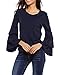 Beyove Women Long Bell Sleeve Blouse Round Neck Ruffle Solid/Polka Dot Casual Shirt Loose Top Navy Blue