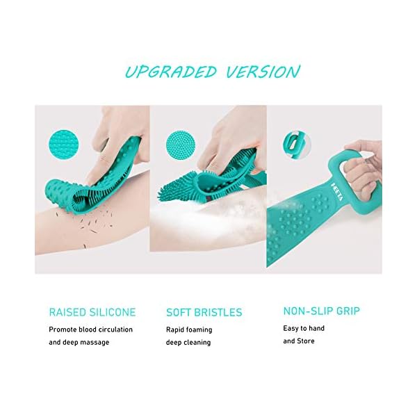 HEETA Soft Silicone Back Body Scrubber Exfoliating Shower Bathing Brush with Handle, Deep Clean SPA Massage Skin Care…