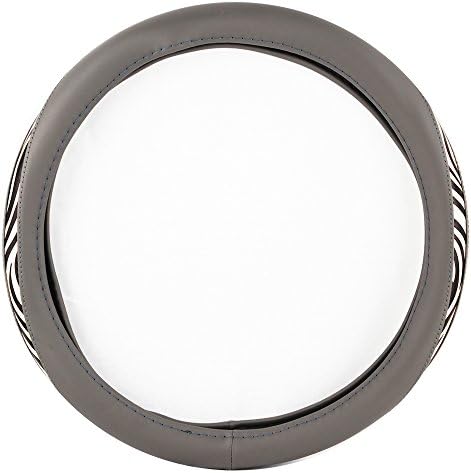 KM World Gray 14.5-15 Inch PU Leather Steering Wheel Cover with Zebra Stripes Along Outer Rim, Fits Audi a4 a5 a6 a7 a8 q7 q5