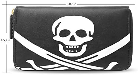 Women Credit Card Holder Zipper Clutch Wallet Purse Handbag skull and bones