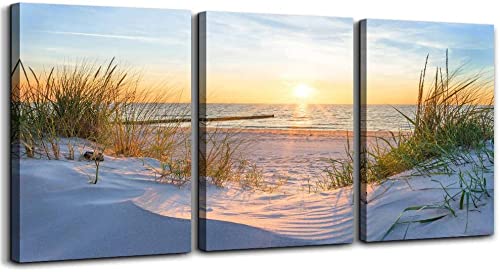 hyidecorart Sunset Beach Canvas Wall Art for Living Room, Modern Artwork Nature Sea Landscape Bathroom Pictures Bedroom Wall Decor, Family Prints Paintings Wall Decorations Hallway Office (12"×16"×3) — image 1