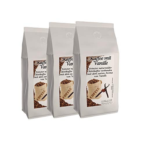 Aromakaffee - aromatisierter Kaffee Vanille, 3x1000 g gemahlen - Spitzenkaffee - Sparpaket - Schonend Und Frisch In…
