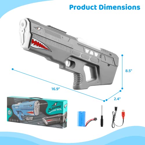 Water Gun for Kids Adults, Squirt Water Blaster Guns, Electric Water Pistol, Swimming Pool Beach Summer Water Fight Toy for Boys Girls, 550CC (Gray)