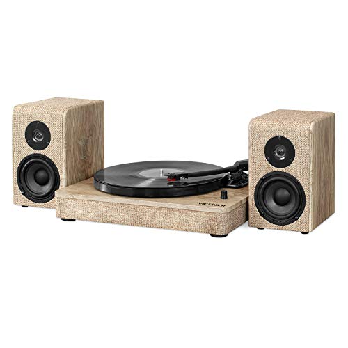 Victrola Wood and Linen Fabric Bluetooth Record Player with 3-Speed Turntable