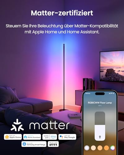 SwitchBot Matter RGBICWW Stehlampe Wohnzimmer, Warm- & Kaltweiß, Floor Lamp Dimmbar mit Apple Home, Alexa, Google Home, APP-Steuerung, Musikmodi, Szenenmodi, LED Stehlampe Schwarz für Schlafzimmer thumbnail 2