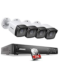 ANNKE Sistema de cámara de seguridad para el hogar, 8 canales, 5 MP, 4 cámaras IP PoE de visión nocturna para exteriores de 5 MP, H.265 + 8 canales, sistema de seguridad 4K PoE NVR con disco duro de 2 TB para grabación de 7 24, compatible con detección de