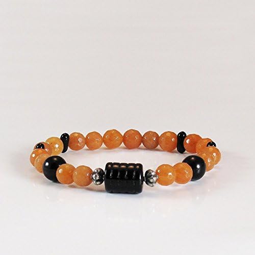 HathaFit Men's Stretch Bracelet with Natural Aventurine, Black Acrylic and Silver Plated Beads