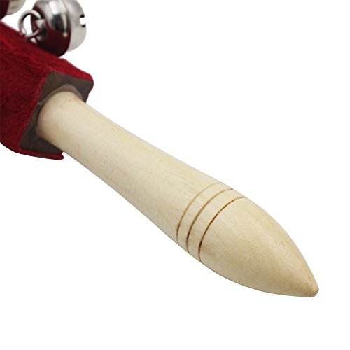 Mowind Wooden Hand Held Sleigh Bell Stick with 21 Metal Jingles Percussion Musical Instrument Toy for KTV Party Kids Xmas Gift (Red) - Thumbnail 2