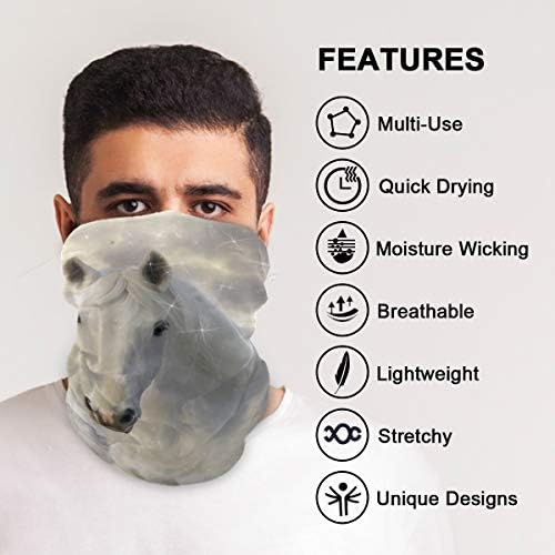 Bandana-style face mask in black and white paisley pattern suitable for outdoor activities like biking.