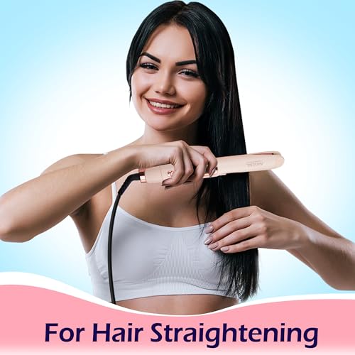 ANGENIL Pro Twist Flat Iron Hair Straightener and Curler 2 in 1, Dual Voltage Hair Iron with Heat Resistant Mat, Round Pink Hair Straightener, 20S Fast Heating, Adjustable 260-450°F for All Hair Types