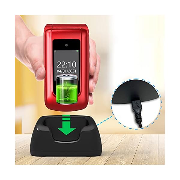 Uleway-Big-Button-Mobile-Phone-for-Elderly-Unlocked-Senior-Mobile-Phone-Easy-to-Use-Pay-as-You-Go-Flip-Phone-with-SOS-Emergency-Button-Charging-Cradle-24-177-Dual-Screen-Red Uleway Big Button Mobile Phone, Senior Unlocked Mobile Phone with Dock and 1000mAh Battery