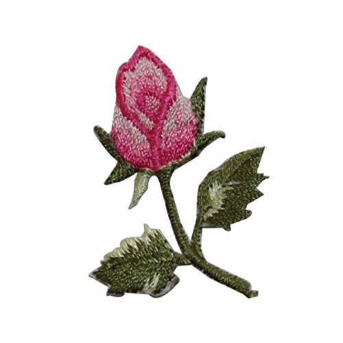 ID 6166 Pink Rose With Stem Patch Flower Garden Love Embroidered IronOn Applique