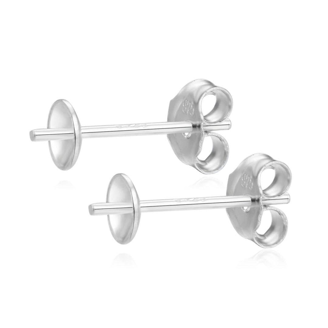5 Pairs Adabele Authentic 925 Sterling Silver Earring Posts 0.9mm Pin Stud Earrings 3mm (0.12 Inch) Small Setting Pearl Cup with Earnut Back Safety Clutches SS320-3