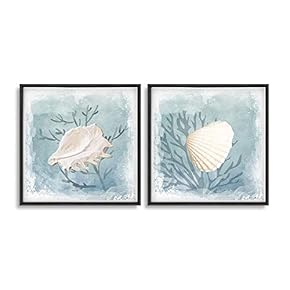 2 Piece Framed Canvas Wall Art for Living Room, Bedroom Conch Theme Canvas Prints for Home Decoration Ready to Hang - 16"x16"x2 Panels