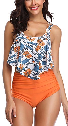 image for B2prity Women Swimsuits Two Pieces Bathing Suits Ruffled Printed Monok