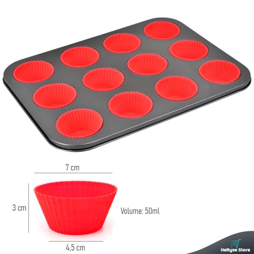 Forma para Cupcake e Muffin - Assadeira com 12 Cavidades Antiaderente, Kit com 12 Forminhas de Silicone, Ideal para Mini Bolo e Air Fryer